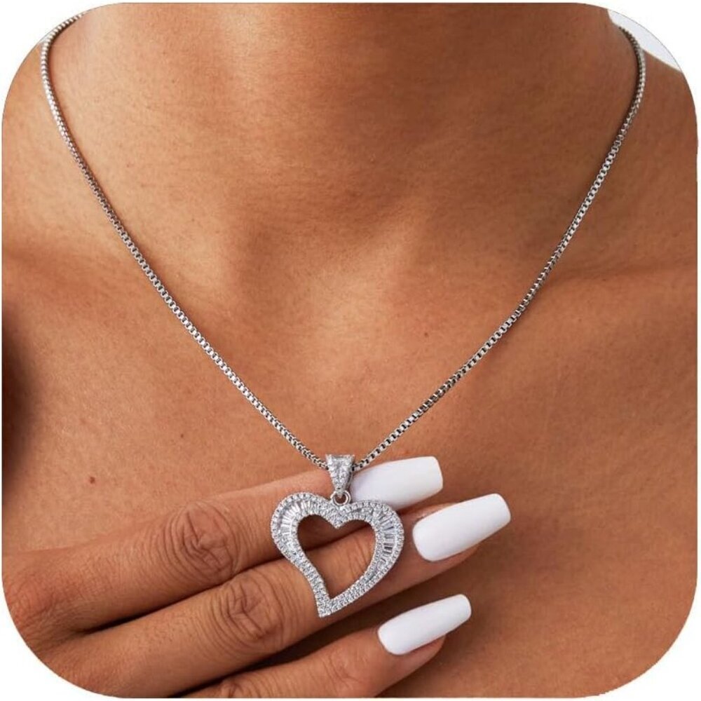 Silver Gold Heart Necklace Women Cubic Zirconia Dainty Gift Elegant Jewelry